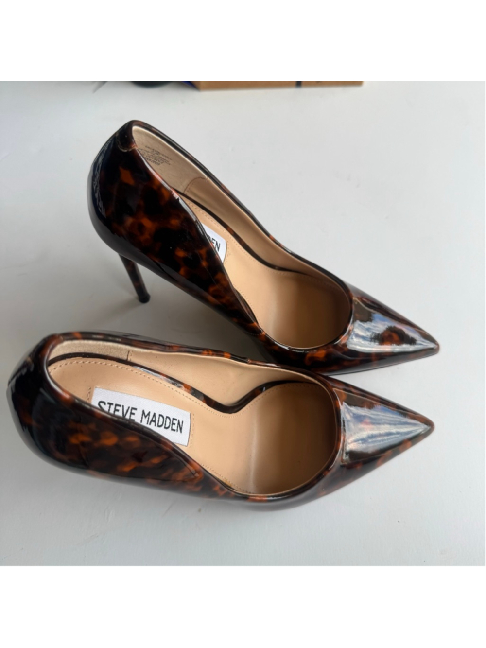 Steve Madden Valanal Tortoiseshell Patent Pointed Toe D’Orsay Stiletto Heels 5.5 - Picture 4 of 11